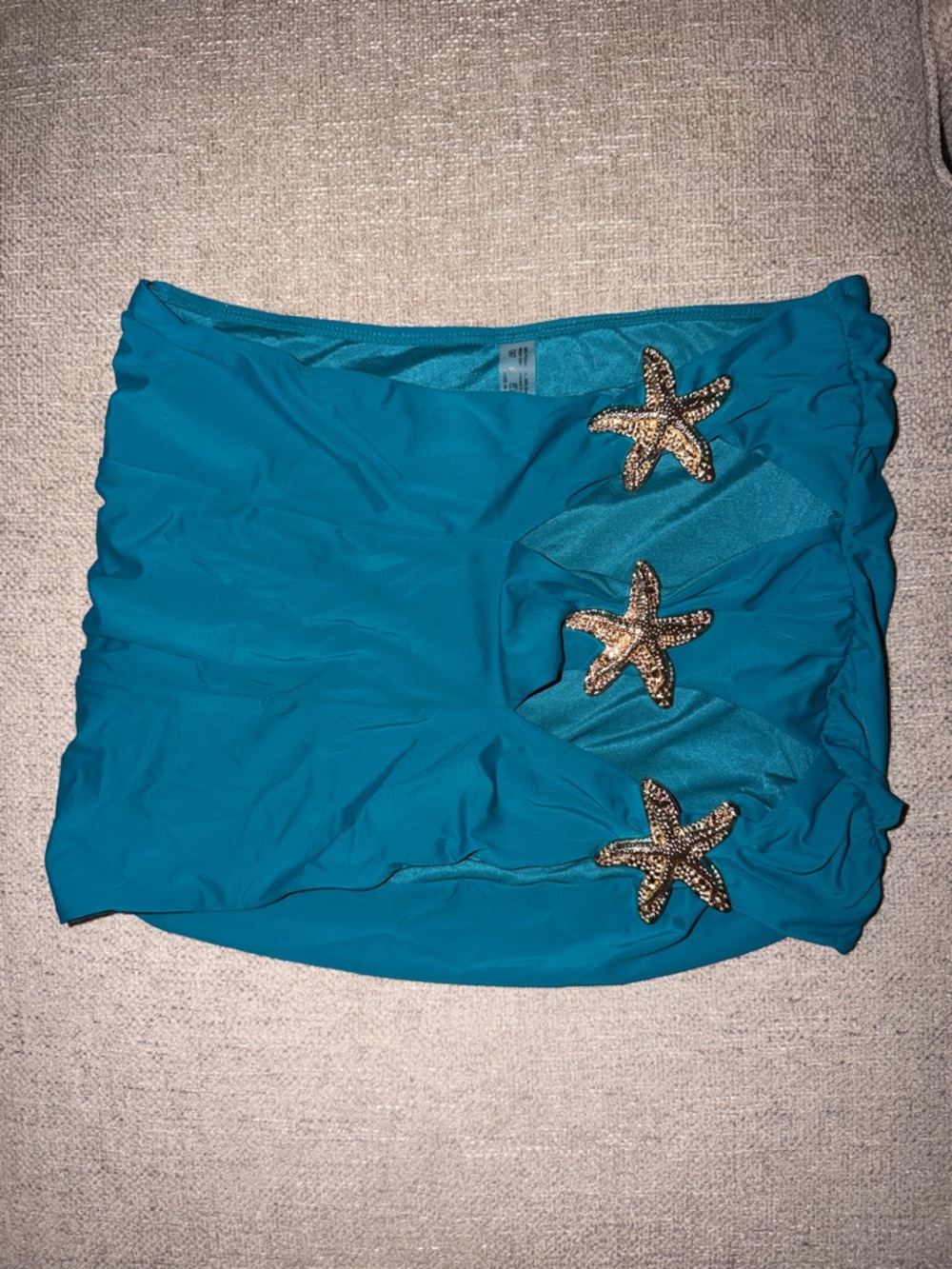 SHEIN Teal Swim Coverup Skirt with Gold Starfish Accents